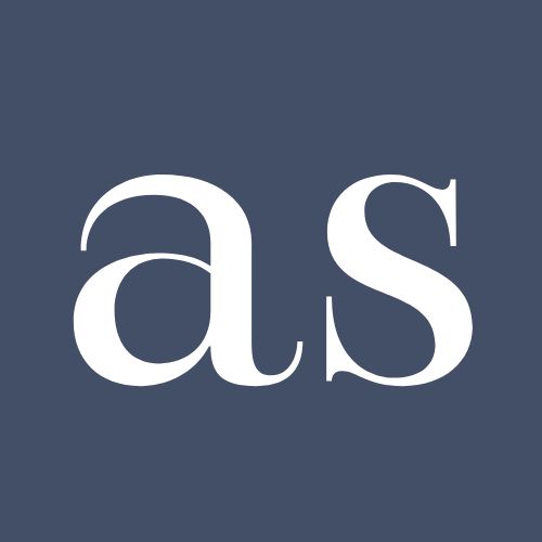 website logo, white text written 'as' on blue backgroud
